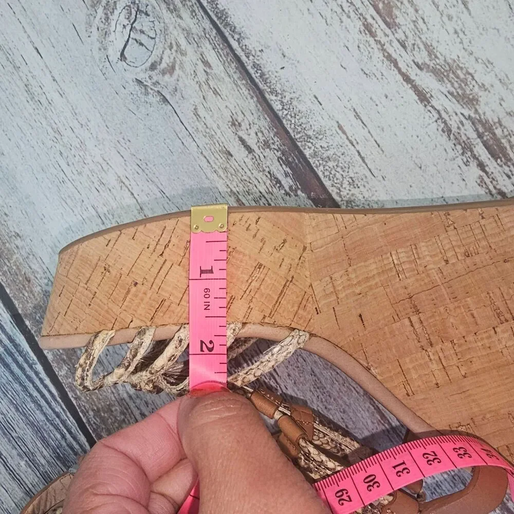 Coach Sandal Womens 9.5 Beige Tan Cork Wedge Braided Straps Open Toe Chic - Picture 10 of 13